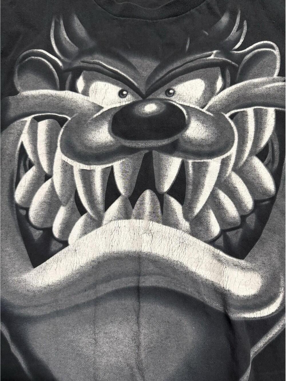 Vintage Y2K Black Looney Tunes Big Face Taz Tasmanian Devil Graphic T Shirt Mens - Picture 6 of 9